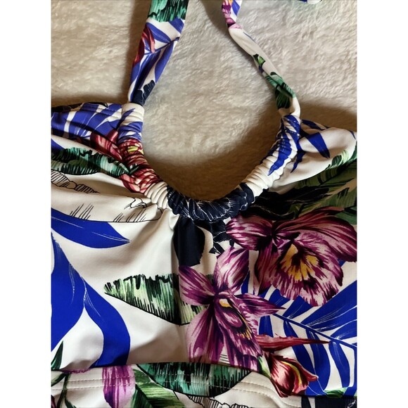 Hapari Tropic Sport Tankini Top Womens Small Green Tropical Floral Halter Swim - Picture 4 of 9